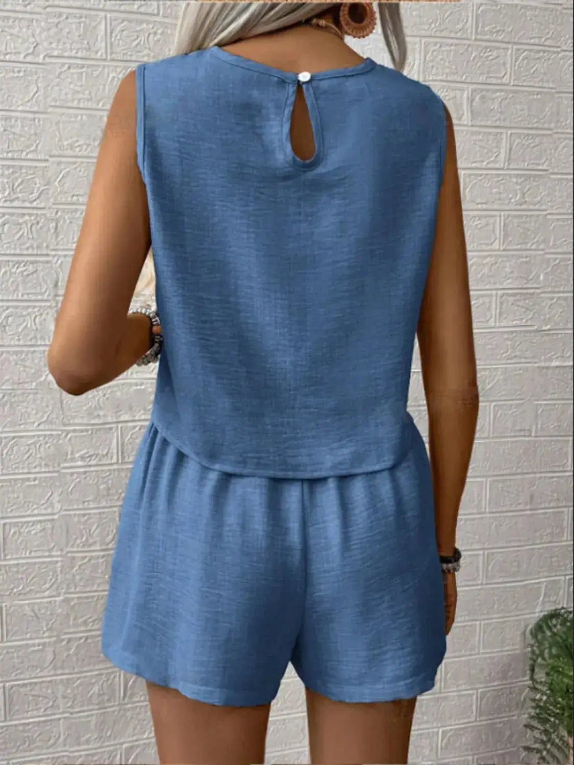Round Neck Sleeveless Top and Shorts Set
