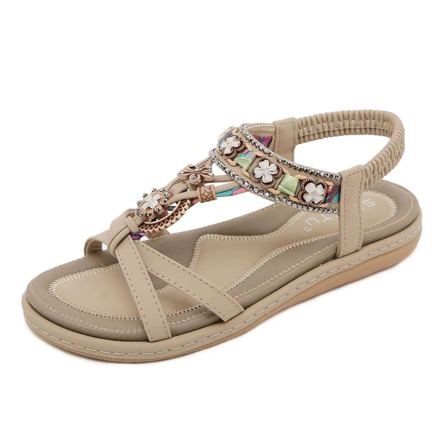 Rivet Decor Open Toe Flats Sandals - Clothes For Her Online Store