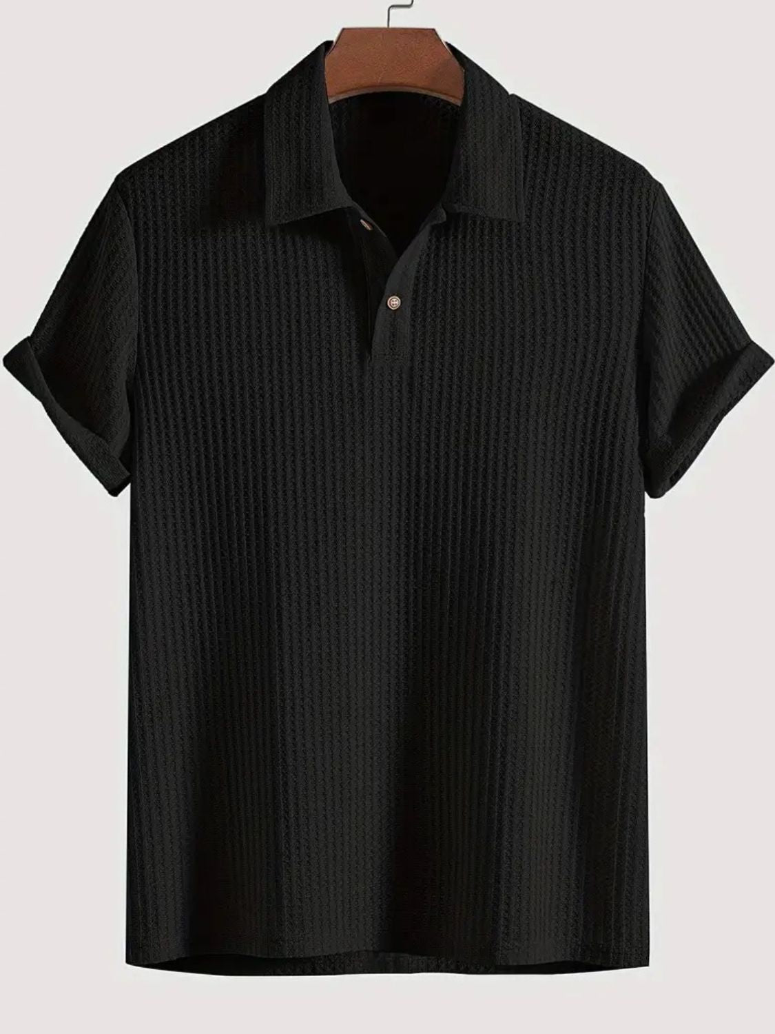 Men's Waffle-Knit Collared Neck Short Sleeve Polo - Clothes For Her Online Store