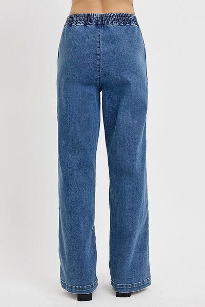 RISEN Full Size Elastic Waist Wide Leg Jeans Plus Size - Clothes For Her Online Store