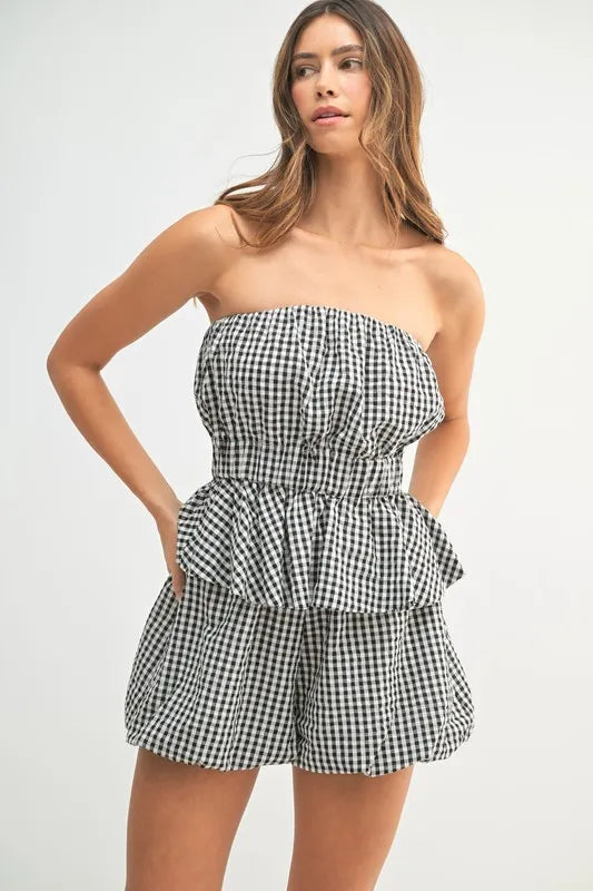 MABLE Gingham Tube Top and Shorts Set - Clothes For Her Online Store
