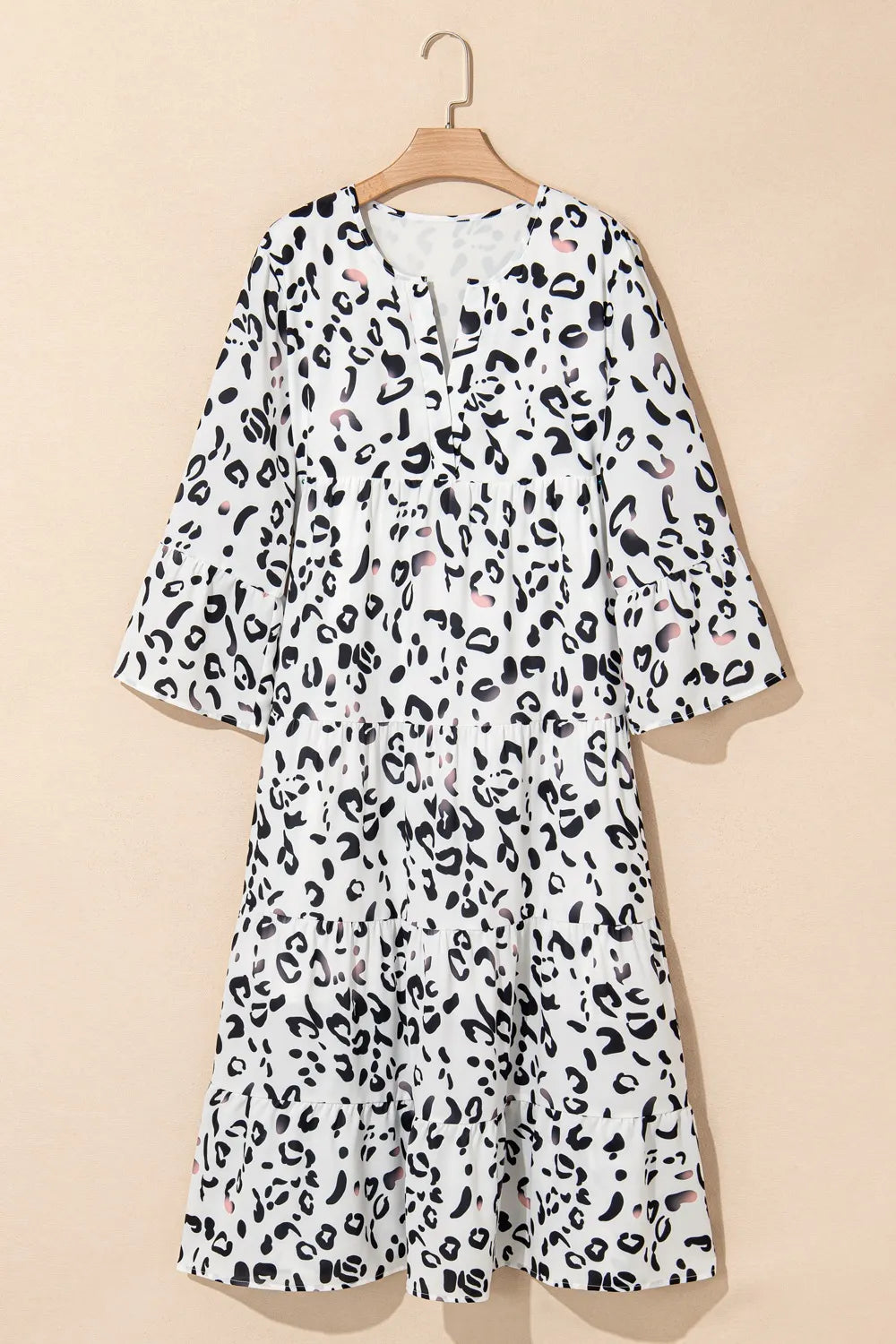 Leopard Notched Long Sleeve Dress