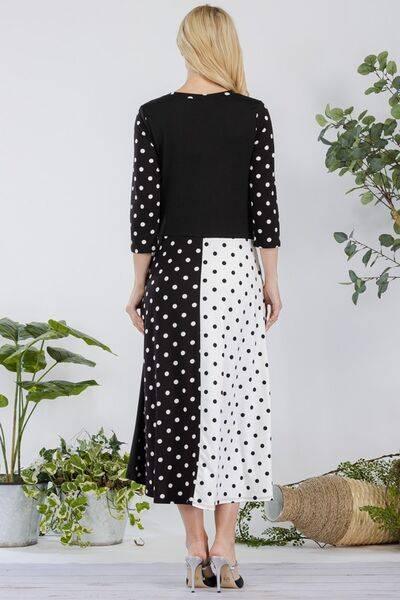 Celeste Full Size Polka Dot Front Tie Midi Dress Plus Size