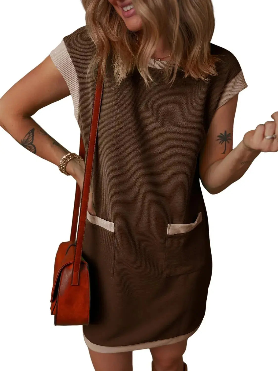 Round Neck Cap Sleeve Mini Dress - Clothes For Her Online Store