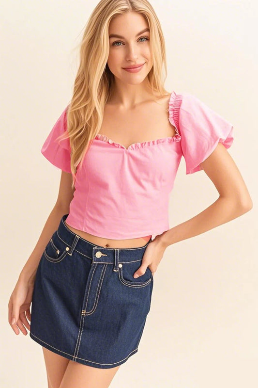 HYFVE Puff Sleeve Sweetheart Neck Top