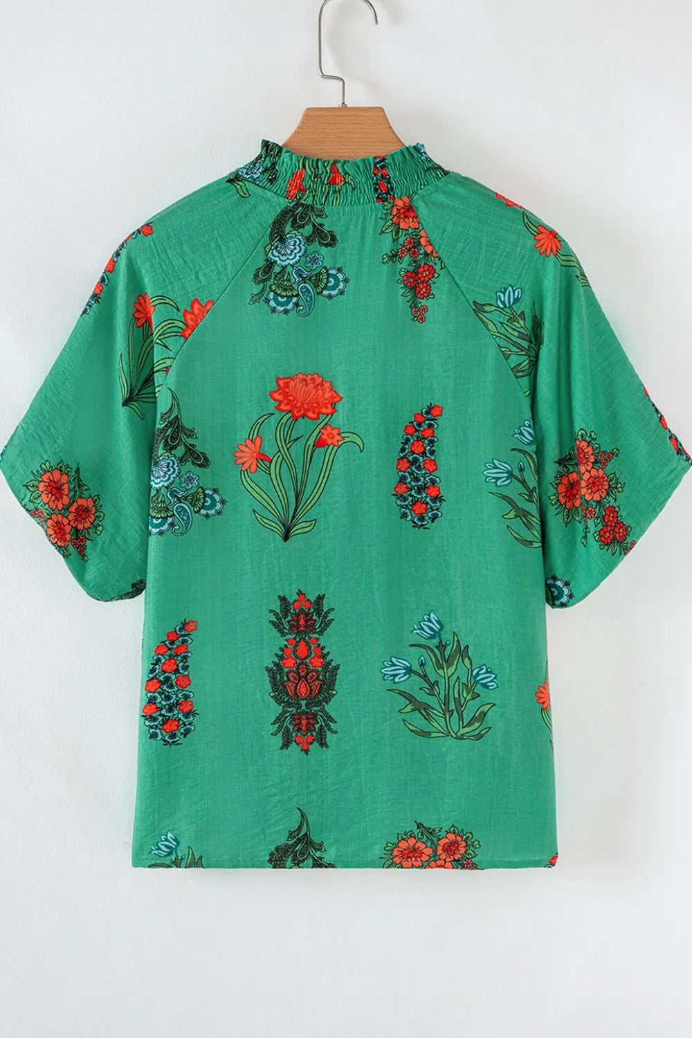 Floral Print Notched Short Sleeve Blouse - Clothes For Her Online Store