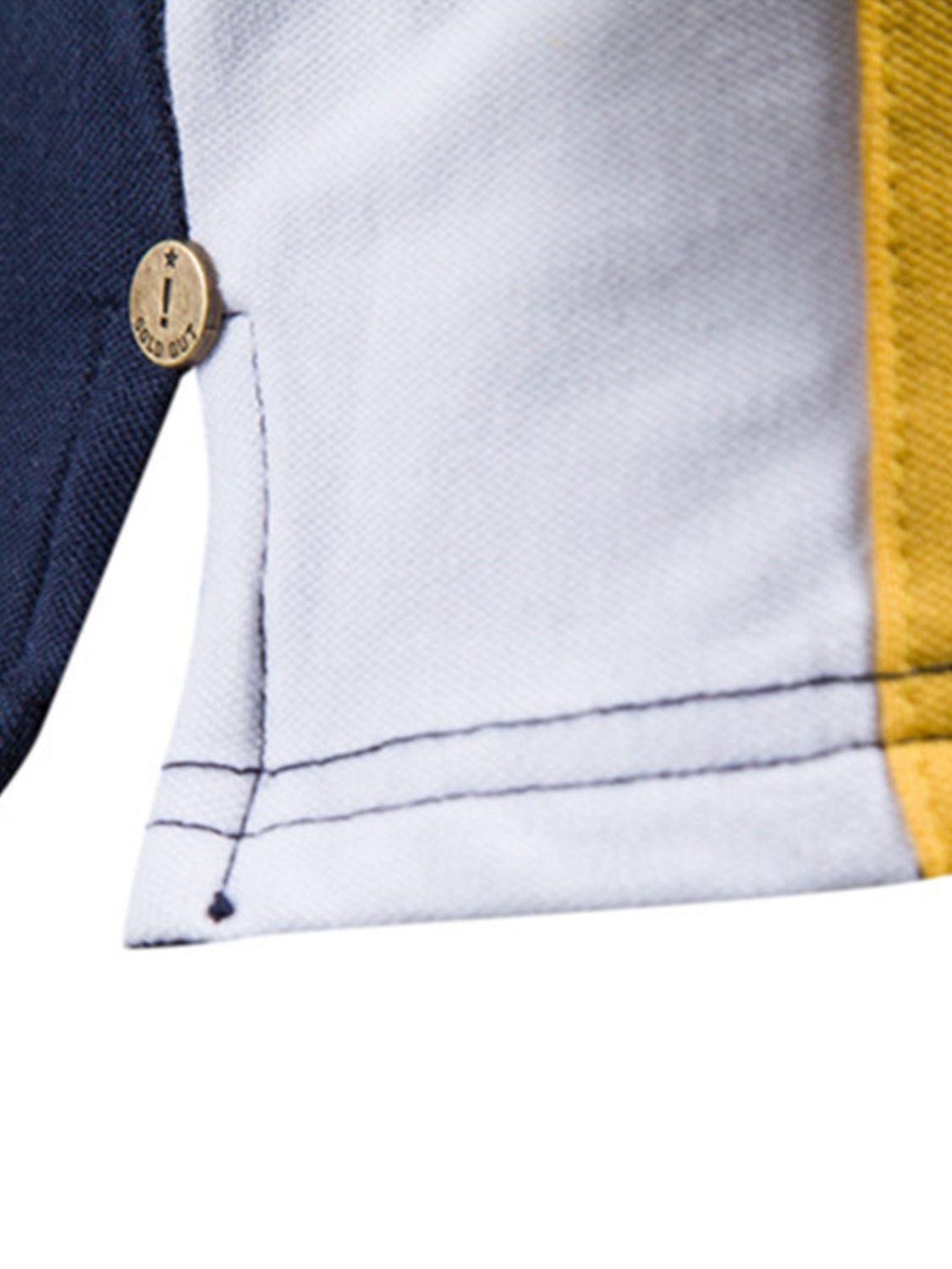 Men's Embroidered Collared Neck Striped Contrast Polo - Clothes For Her Online Store