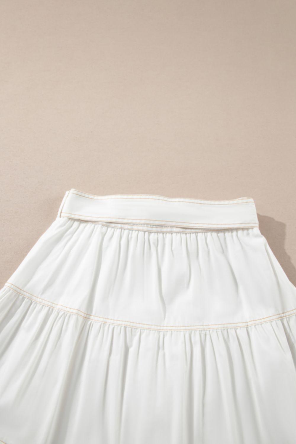 Contrast Stitching Trim Knotted High Waist A-Line Mini Skirt