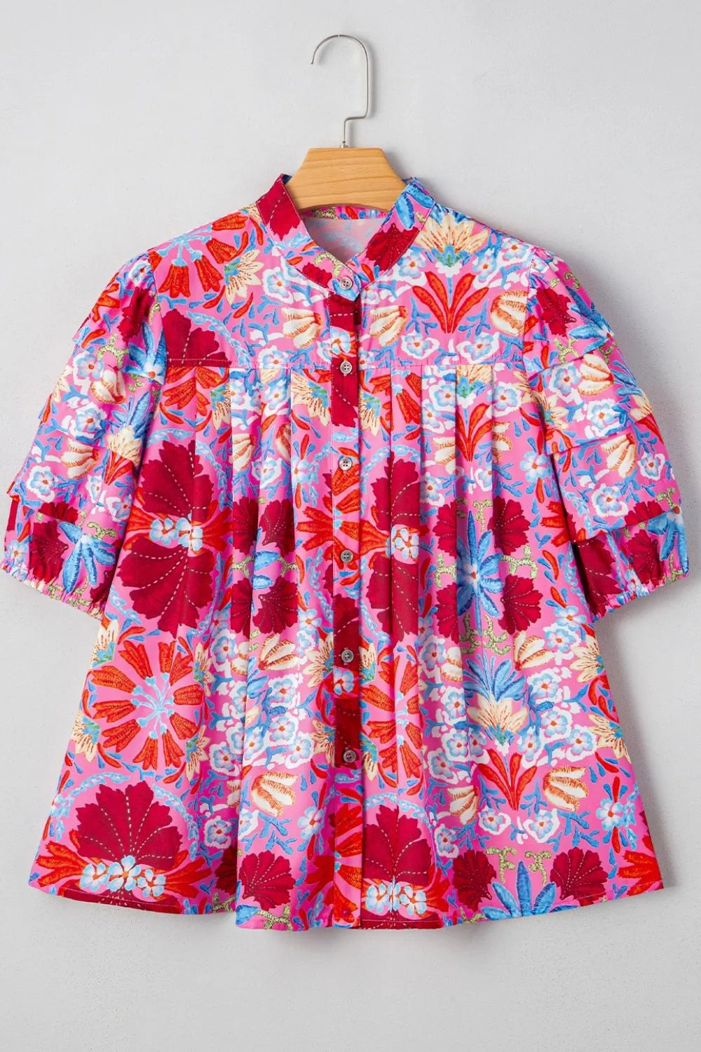 Floral Puff Sleeve Button-Up Top