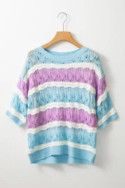 Color Block Openwork Half Sleeve Sweater