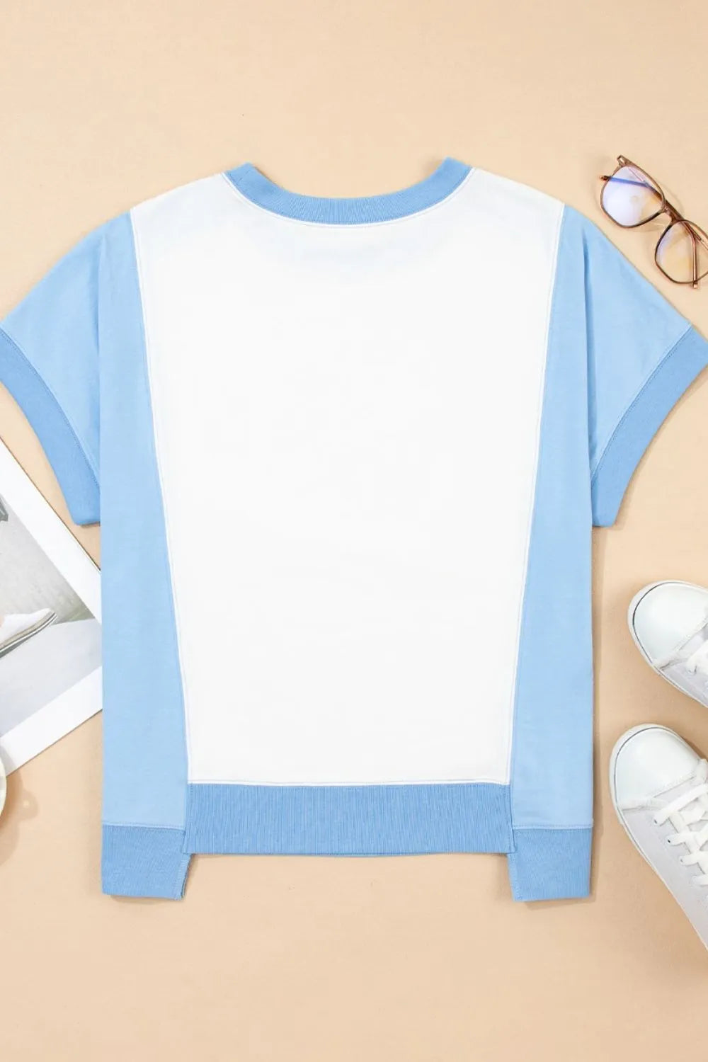Color Block Exposed Seam Crew Neck T Shirt
