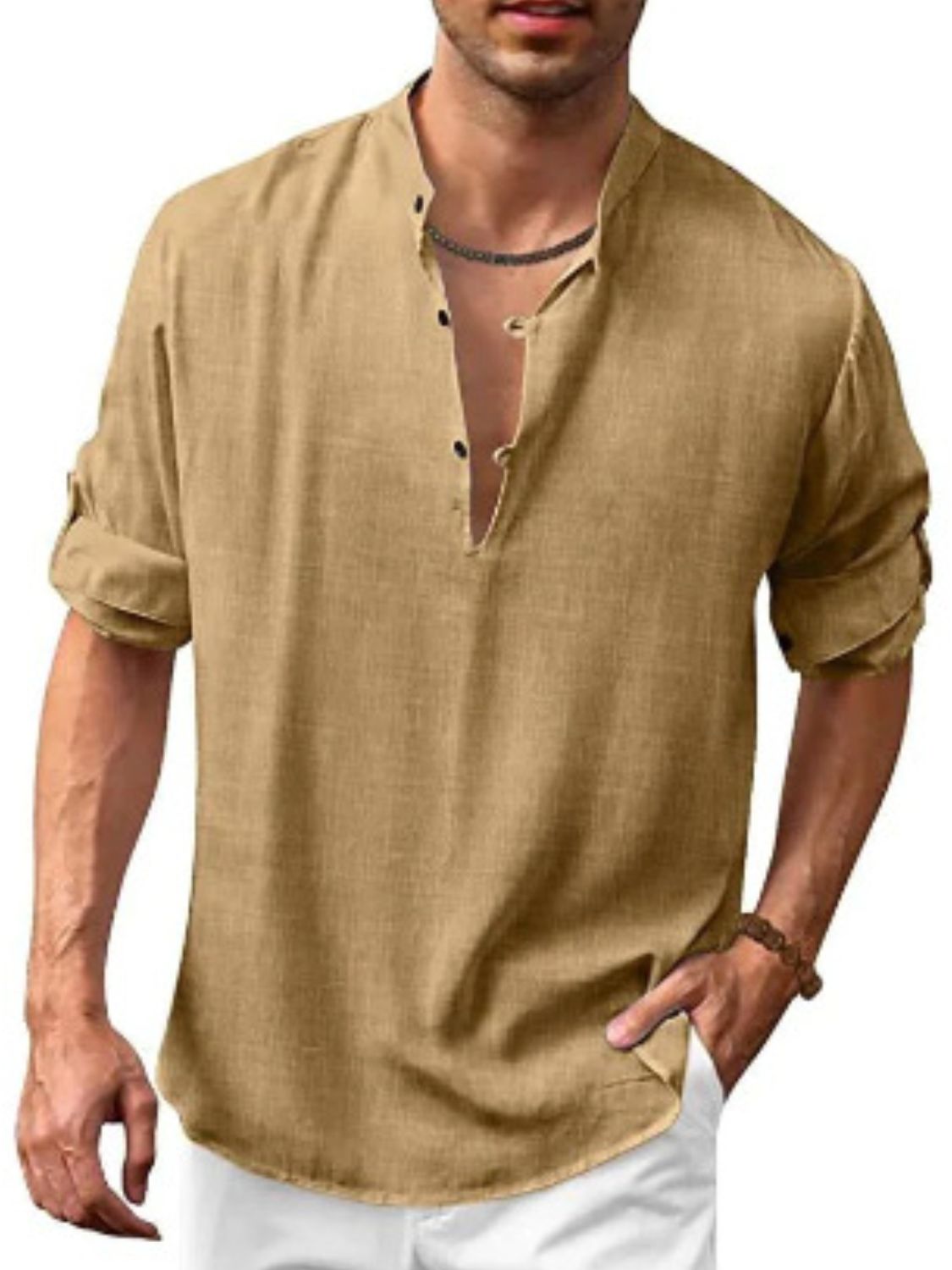 Men's Full Size Half Button Long Sleeve Shirt Plus Size - Clothes For Her Online Store