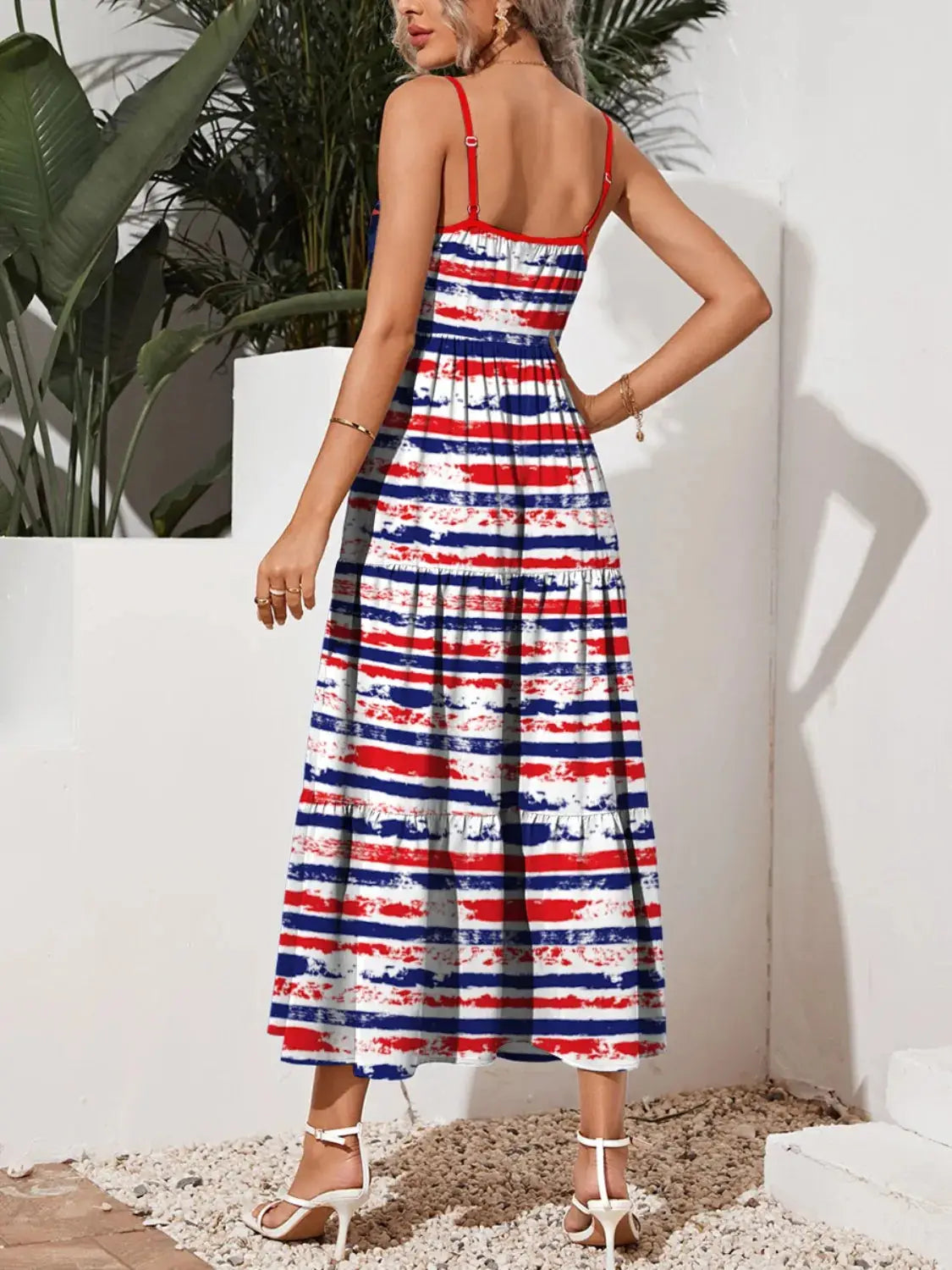 Contrast Striped Square Neck Midi Cami Dress - Clothes For Her Online Store