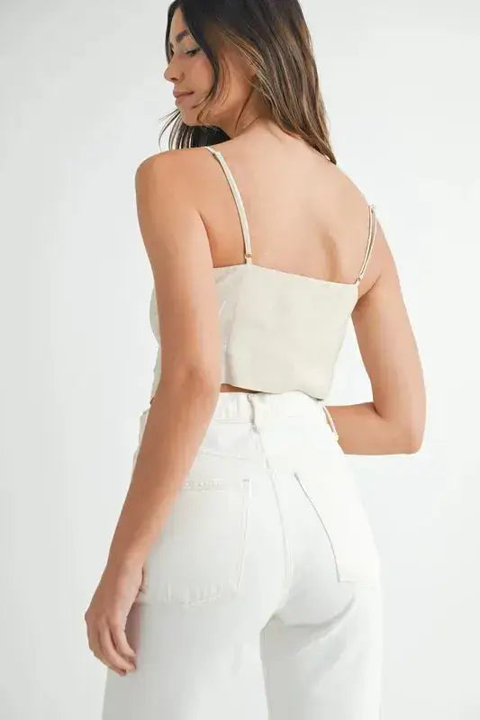 MABLE Linen Mix Button Down Tank Top - Clothes For Her Online Store