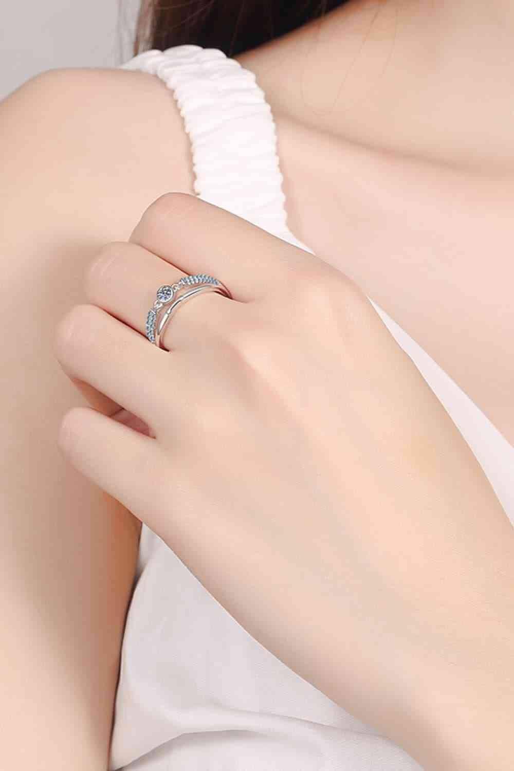 Moissanite Cutout Rhodium-Plated Ring