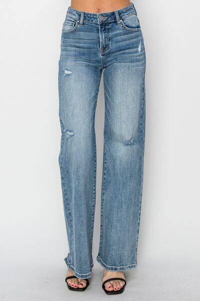RISEN Full Size High Waist Distressed Wide Leg Jeans - Clothes For Her Online Store