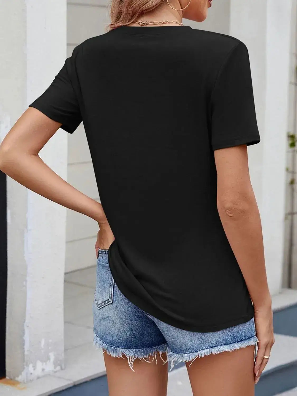 Round Neck Short Sleeve T-Shirt - Clothes For Her Online Store