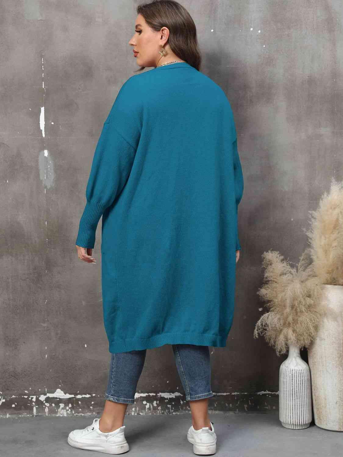 Plus Size Long Sleeve Pocketed Cardigan - Clothes For Her Online Store