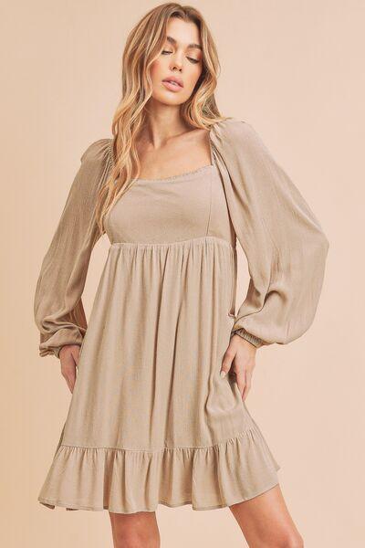 Aemi + Co Ruffled Hem Square Neck Balloon Sleeve Mini Dress