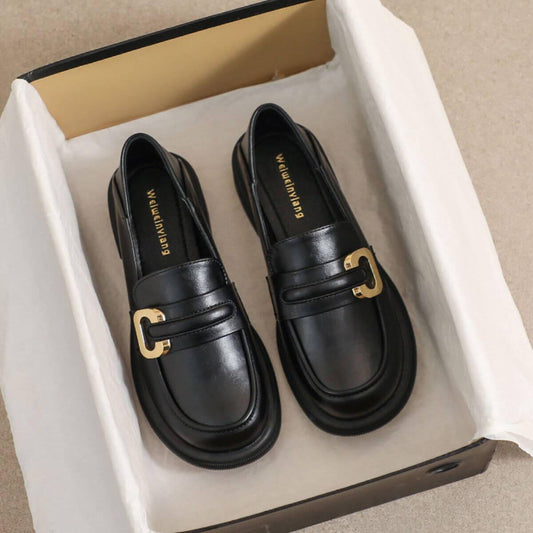 PU Leather Round Toe Loafers - Clothes For Her Online Store