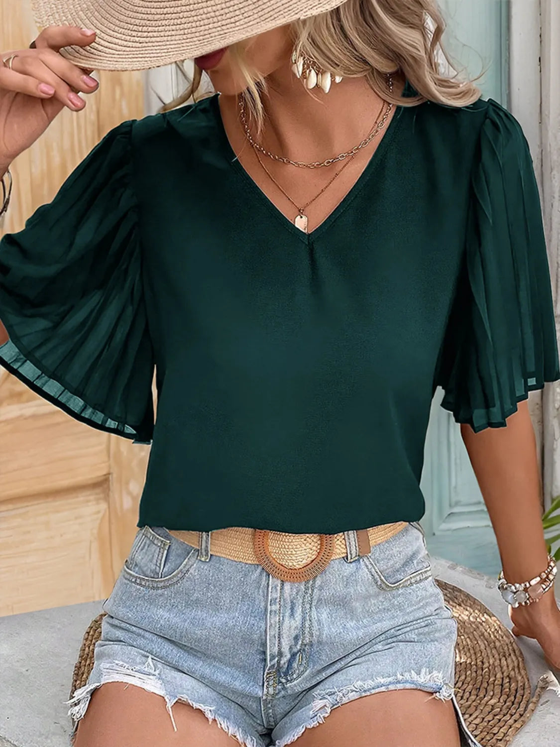 V-Neck Half Sleeve Blouse