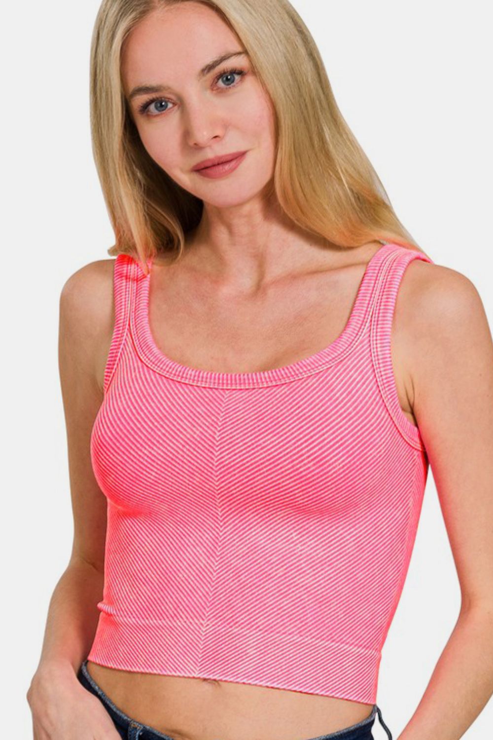 Zenana Washed Ribbed Scoop Neck Wide Strap Tank - Clothes For Her Online Store
