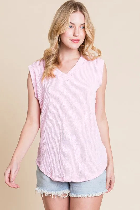 BOMBOM Rib Knit V-Neck Tank