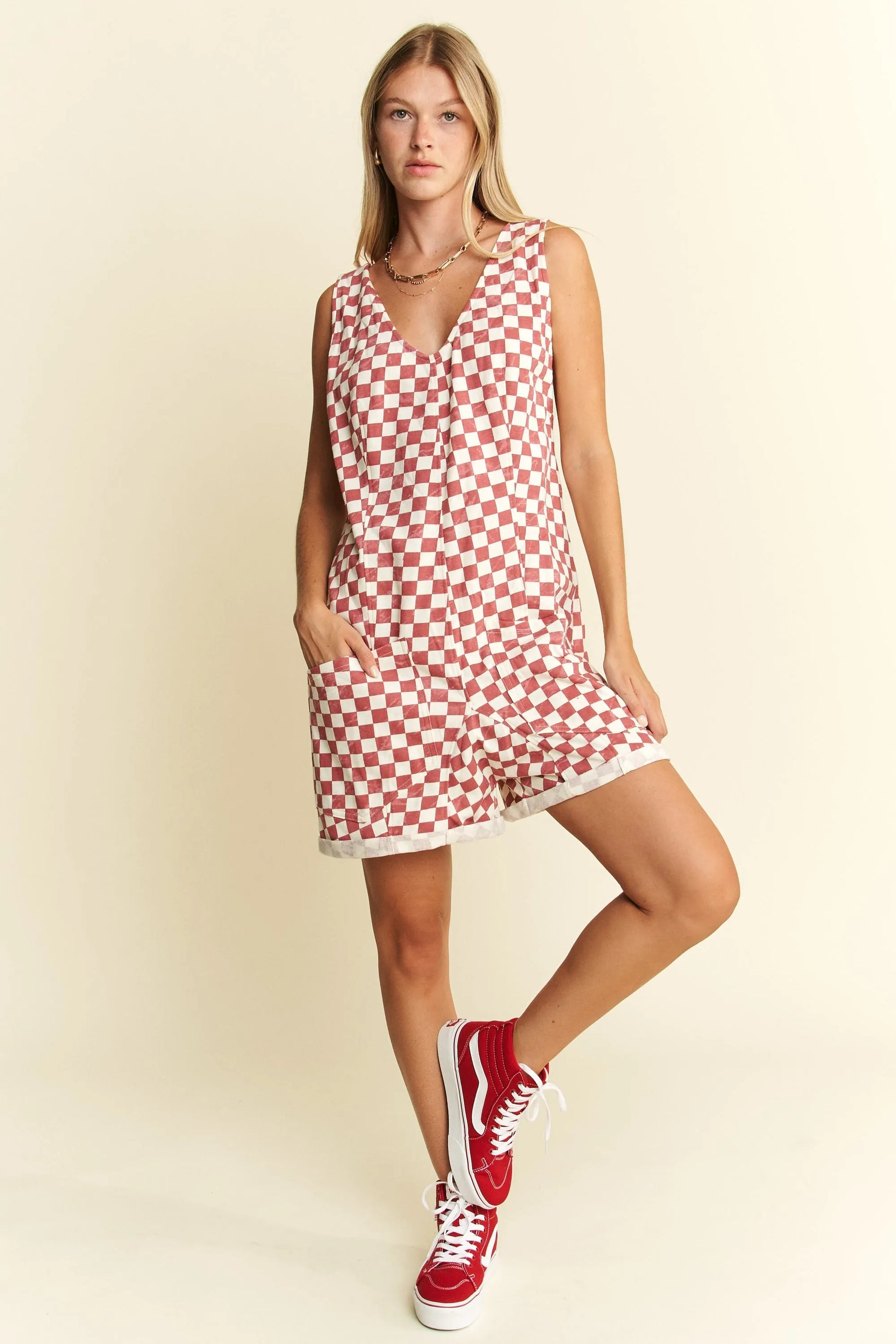 Jade By Jane Plus Size Plaid Print Shorts Romper