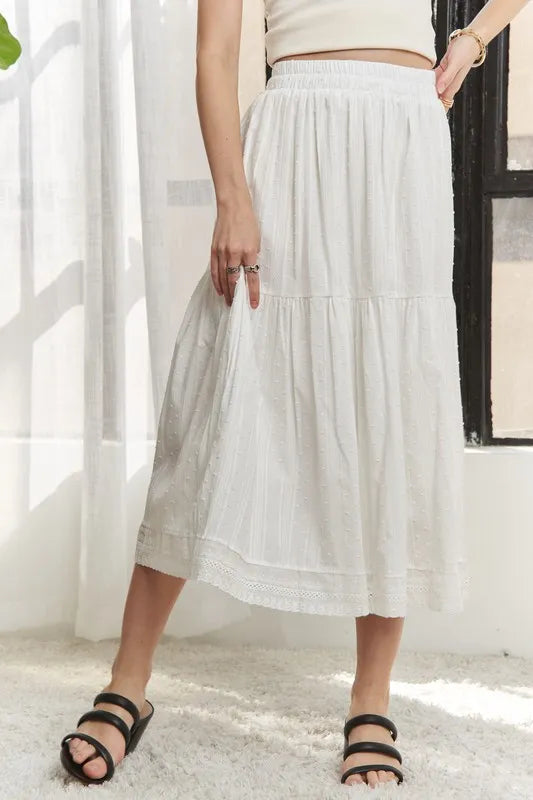ADORA Elastic Waistband Tiered Midi Skirt - Clothes For Her Online Store