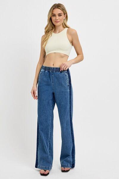 RISEN Full Size Elastic Waist Wide Leg Jeans Plus Size - Clothes For Her Online Store