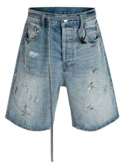 Men's Washed Graffiti Print Denim Bermuda Shorts