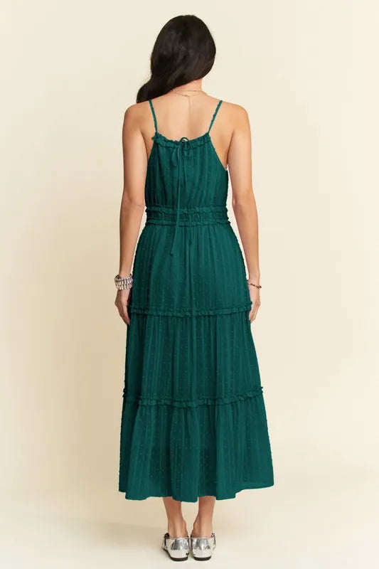Davi & Dani Texture Swiss Dot Ruffle Square Neck Midi Dress