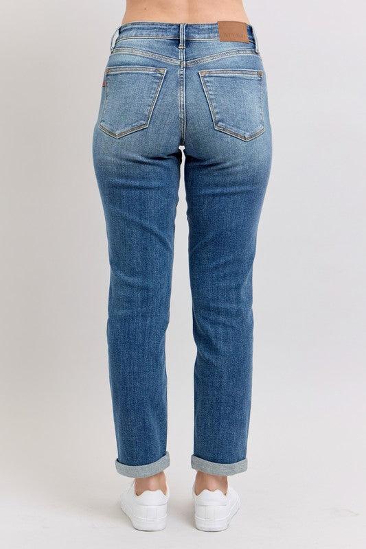 Judy Blue Full Size Mid Rise Skinny Cuff Jeans with Pockets Plus Size - Clothes For Her Online Store