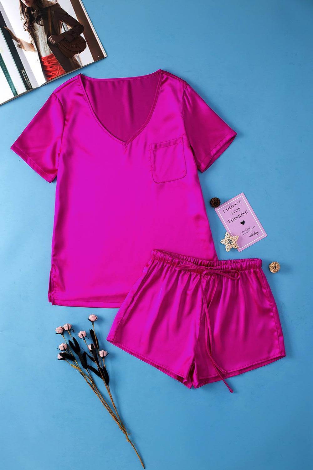 V-Neck Short Sleeve Top and Shorts Set - Clothes For Her Online Store