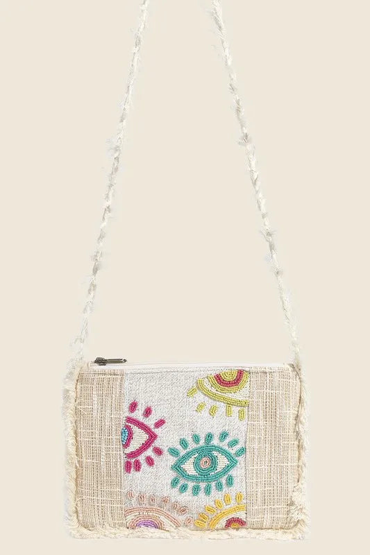 Fame Seed Beaded Eye Pattern Crossbody Bag