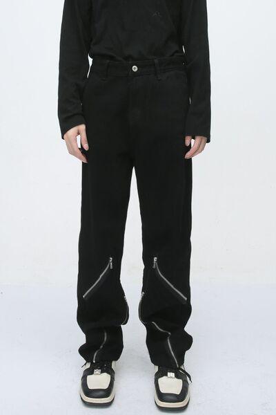 Men's Zip Decor Straight Leg Jeans - Clothes For Her Online Store