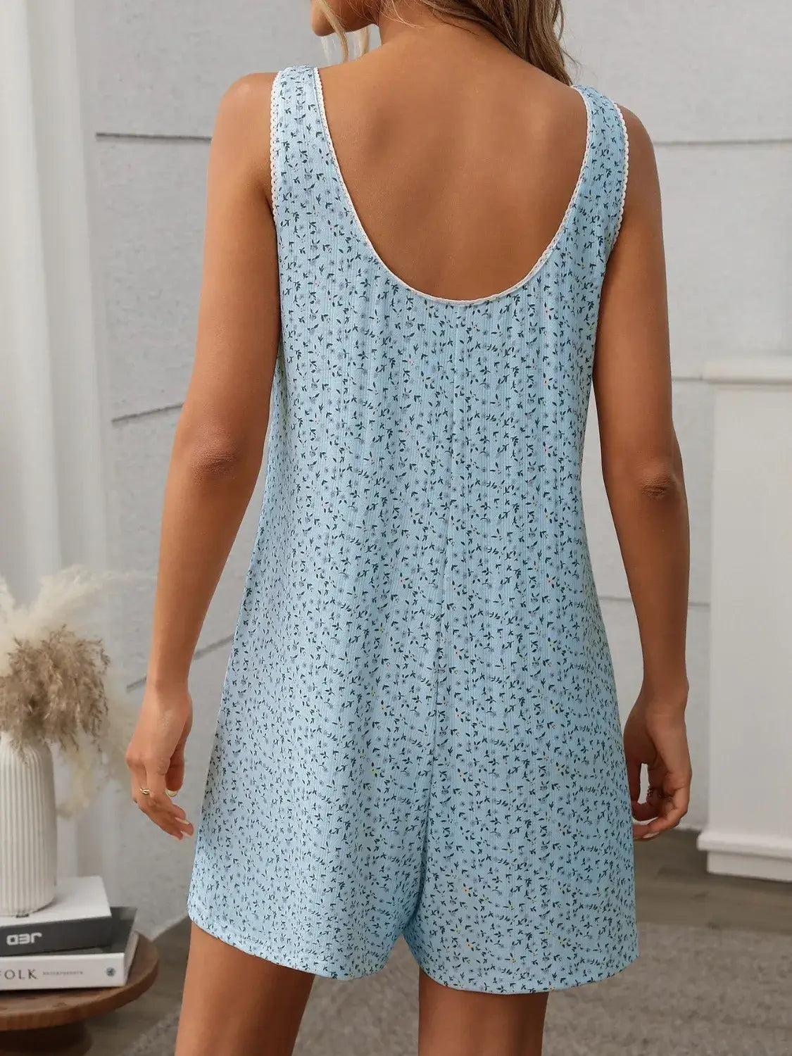 Tied Front Printed Wide Strap Romper