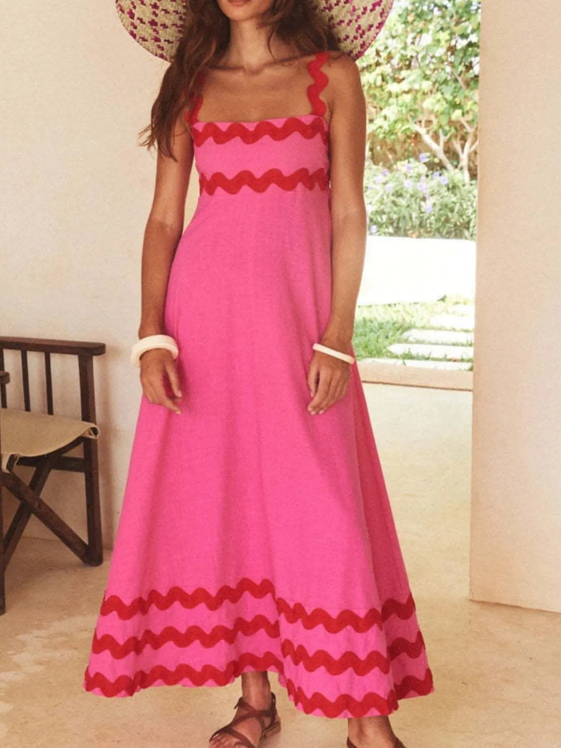 Contrast Trim Square Neck Maxi Cami Dress - Clothes For Her Online Store