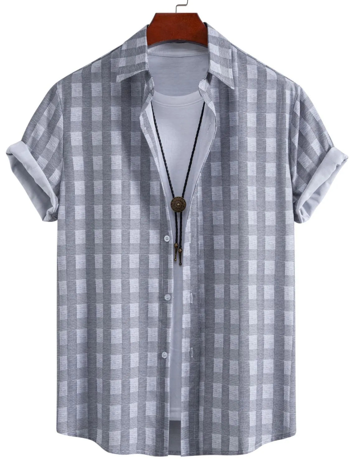 Men's Plus Size Casual Plaid Short Sleeve Button-Down Shirt