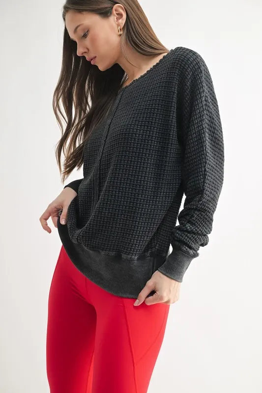 MONO B Chunky Waffle Boat Neck Sweater