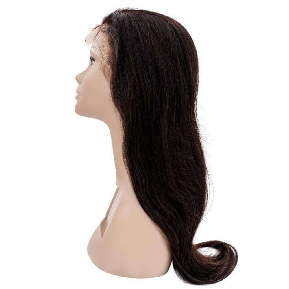 Straight Full Lace WigThis wig looks like it is growing from the scalp! Can be cut, colored, and styled to your desire. The best thing about a full lace wig is it can be parted ANYWHERE!Product DescriptionHair: Natural 1B Virgin Human HairSize: MediumDens