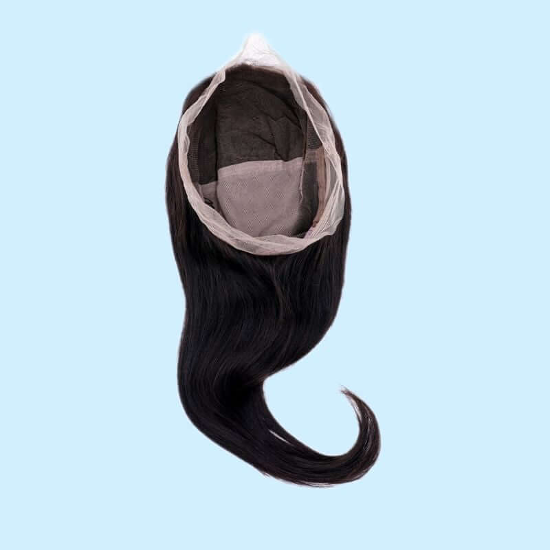 Straight Full Lace WigThis wig looks like it is growing from the scalp! Can be cut, colored, and styled to your desire. The best thing about a full lace wig is it can be parted ANYWHERE!Product DescriptionHair: Natural 1B Virgin Human HairSize: MediumDens