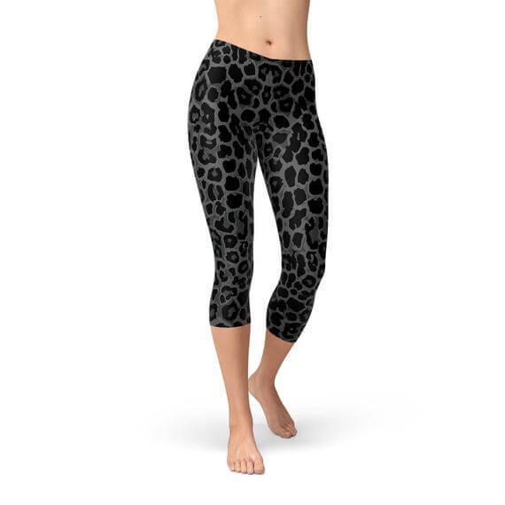 Womens Black Leopard Spots Capri Leggings