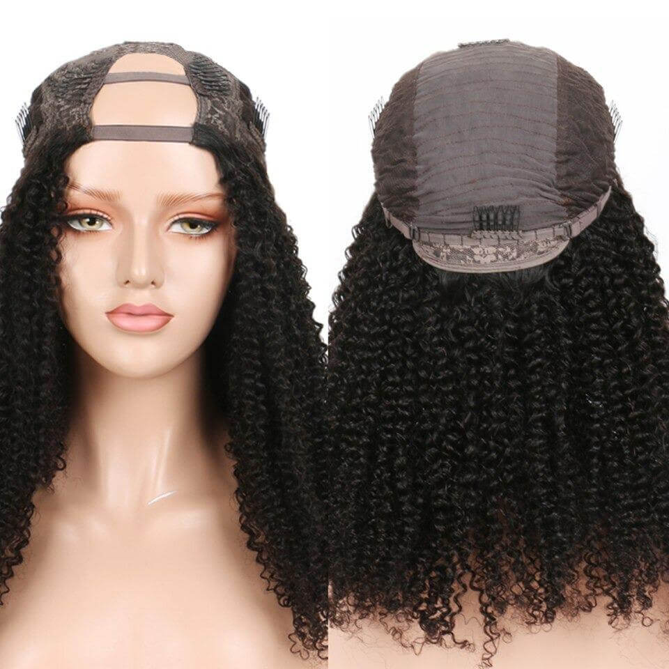 U Part Wig Kinky Curly Human Hair Wigs For Black Women Brazilian RemyBrand Name: BeumaxWigs Length: longHair Grade: 10A GradeWeight: 180% is 230g, 200% is 300gMaterial Grade: Remy HairMaterial: Human HairMade Method: Machine MadeCan Be Permed: YesItems pe