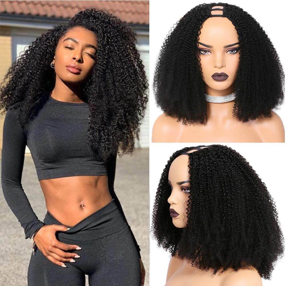 U Part Wig Afro Kinky Curly Human Hair Wigs For Black Women BrazilianBrand Name: BeumaxWigs Length: longHair Grade: 10A GradeWeight: 180% is 230g, 200% is 300gMaterial Grade: Remy HairMaterial: Human HairMade Method: Machine MadeCan Be Permed: YesItems pe