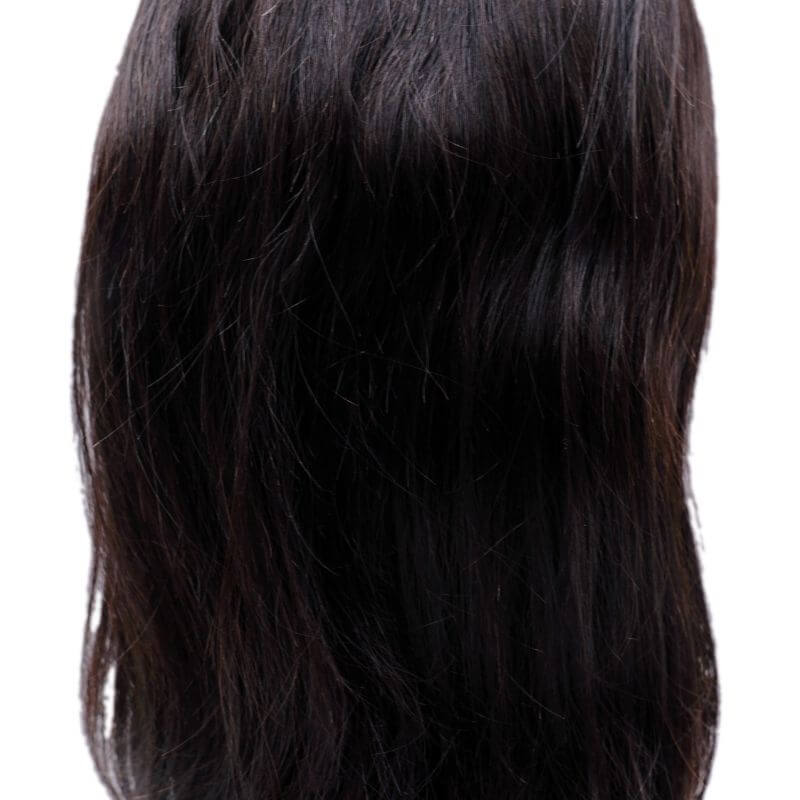 Straight Full Lace WigThis wig looks like it is growing from the scalp! Can be cut, colored, and styled to your desire. The best thing about a full lace wig is it can be parted ANYWHERE!Product DescriptionHair: Natural 1B Virgin Human HairSize: MediumDens