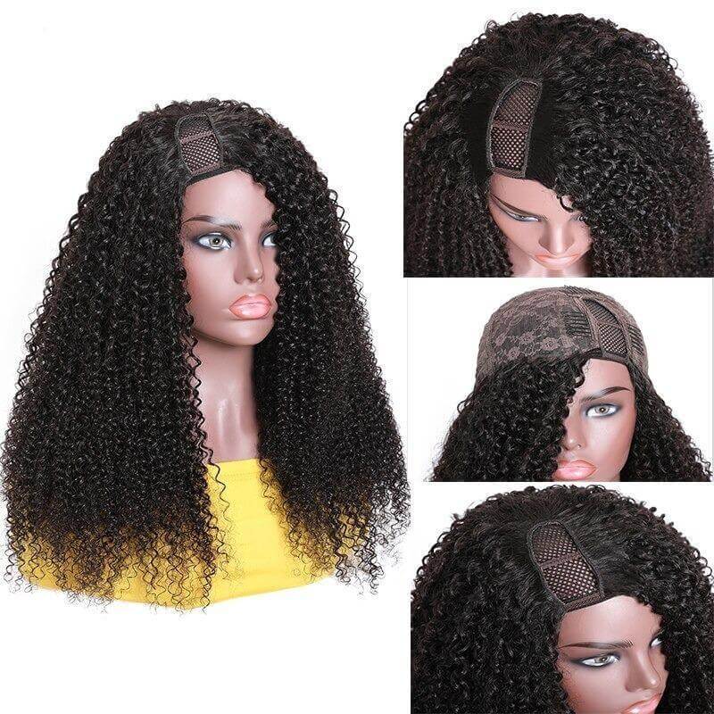 U Part Wig Kinky Curly Human Hair Wigs For Black Women Brazilian RemyBrand Name: BeumaxWigs Length: longHair Grade: 10A GradeWeight: 180% is 230g, 200% is 300gMaterial Grade: Remy HairMaterial: Human HairMade Method: Machine MadeCan Be Permed: YesItems pe