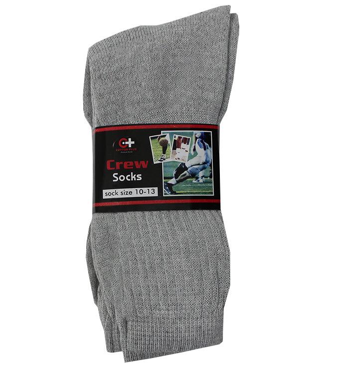 Cotton Plus Men's Crew Socks - Grey, 10-13, 3 Pack