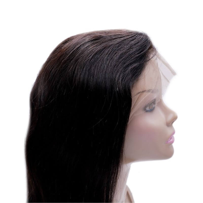 Straight Full Lace WigThis wig looks like it is growing from the scalp! Can be cut, colored, and styled to your desire. The best thing about a full lace wig is it can be parted ANYWHERE!Product DescriptionHair: Natural 1B Virgin Human HairSize: MediumDens