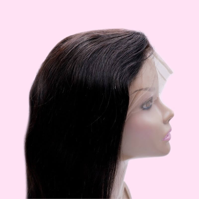 Straight Full Lace WigThis wig looks like it is growing from the scalp! Can be cut, colored, and styled to your desire. The best thing about a full lace wig is it can be parted ANYWHERE!Product DescriptionHair: Natural 1B Virgin Human HairSize: MediumDens